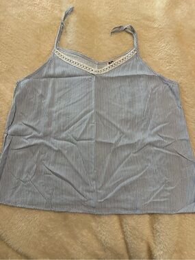 SO Light Blue & White Striped Lace-Trim Cami